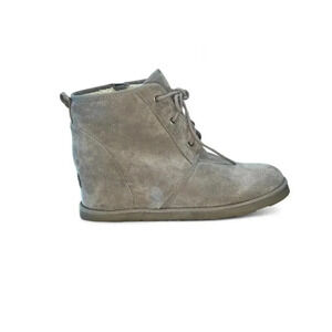 Dunes Karma Gray Faux Suede Faux Fur Booties Hidden Wedge Women's 11